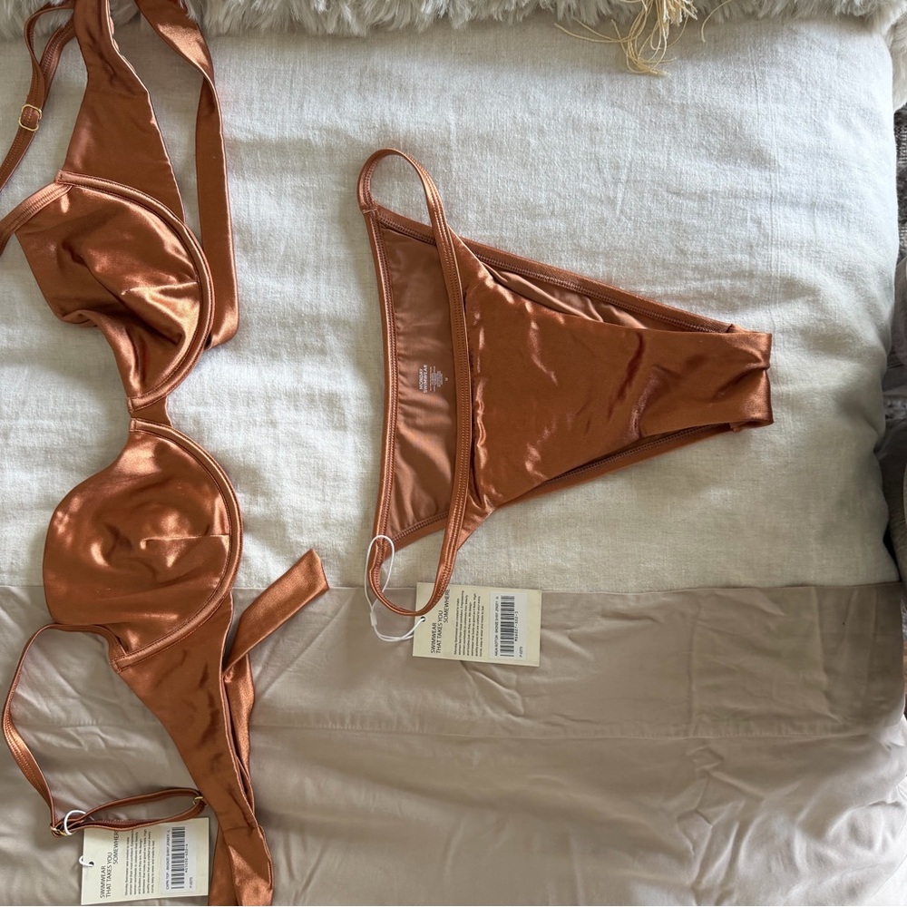 Monday Swimwear Shiny Copper Brown Bikini Set